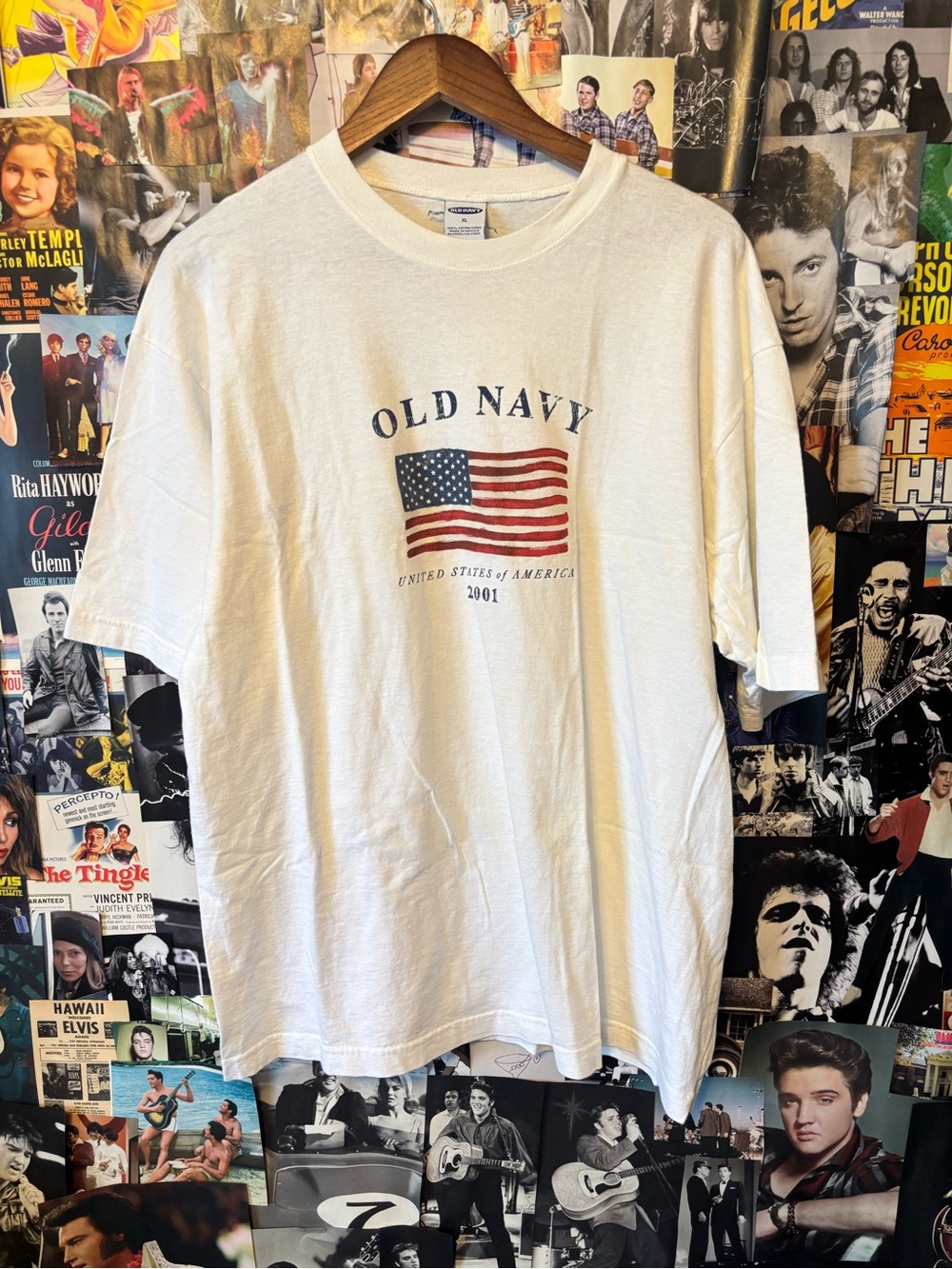 Old Navy White Short-Sleeve Tee with American Flag Graphic
